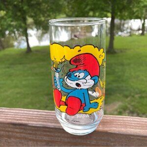 Papa Smurf Clear Drinking Glass 1982 Hardees 6" Peyo Wallace Berrie Vintage